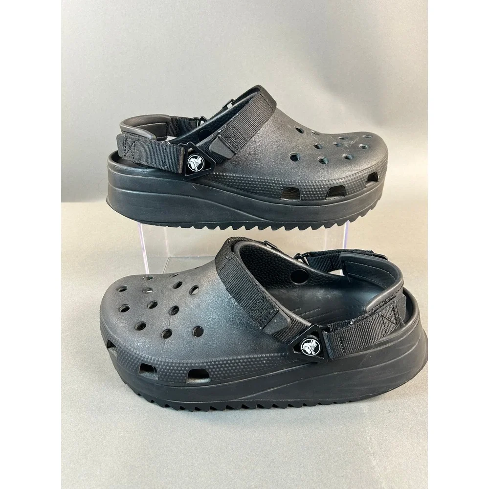 Crocs Classic Hiker Clog Black Platform Adjustable Strap Sandals Mens 8 Women 10